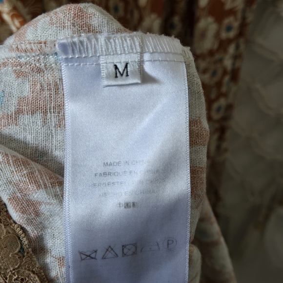 Floral-Print Lace-Trimmed Cotton Twill Midi Dress in Brown Cottagecore Prarie M - Picture 9 of 13